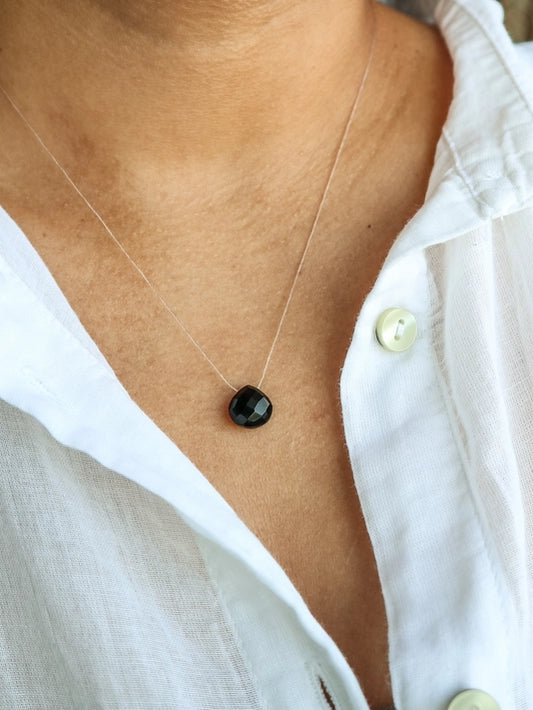 Silk Cord Birthstone Necklace - July Black Onyx