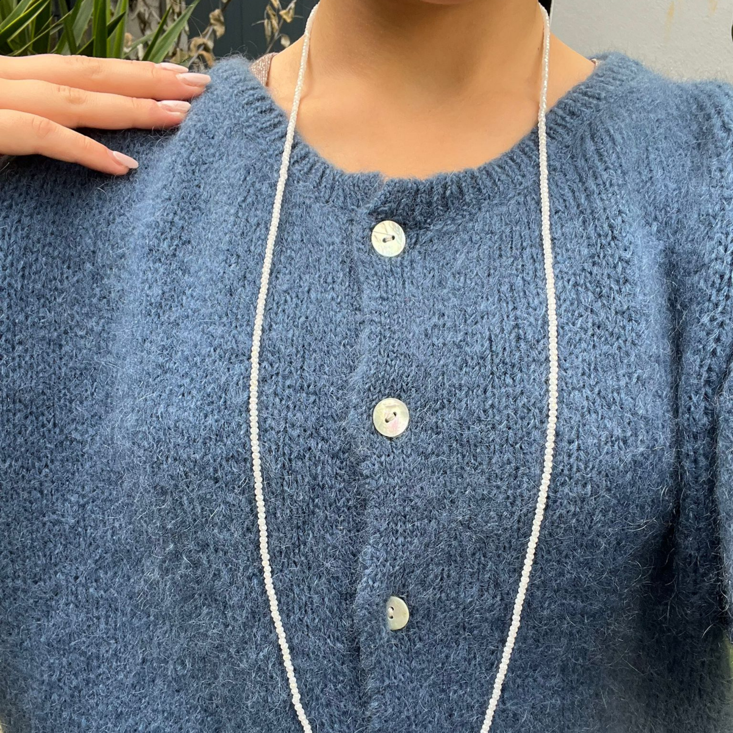Mohair Blend Button Through Cardigan - Denim Blue