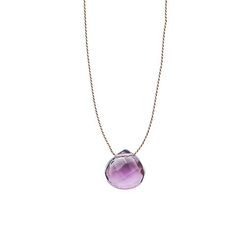 Silk Cord Birthstone Necklace - February Amethyst