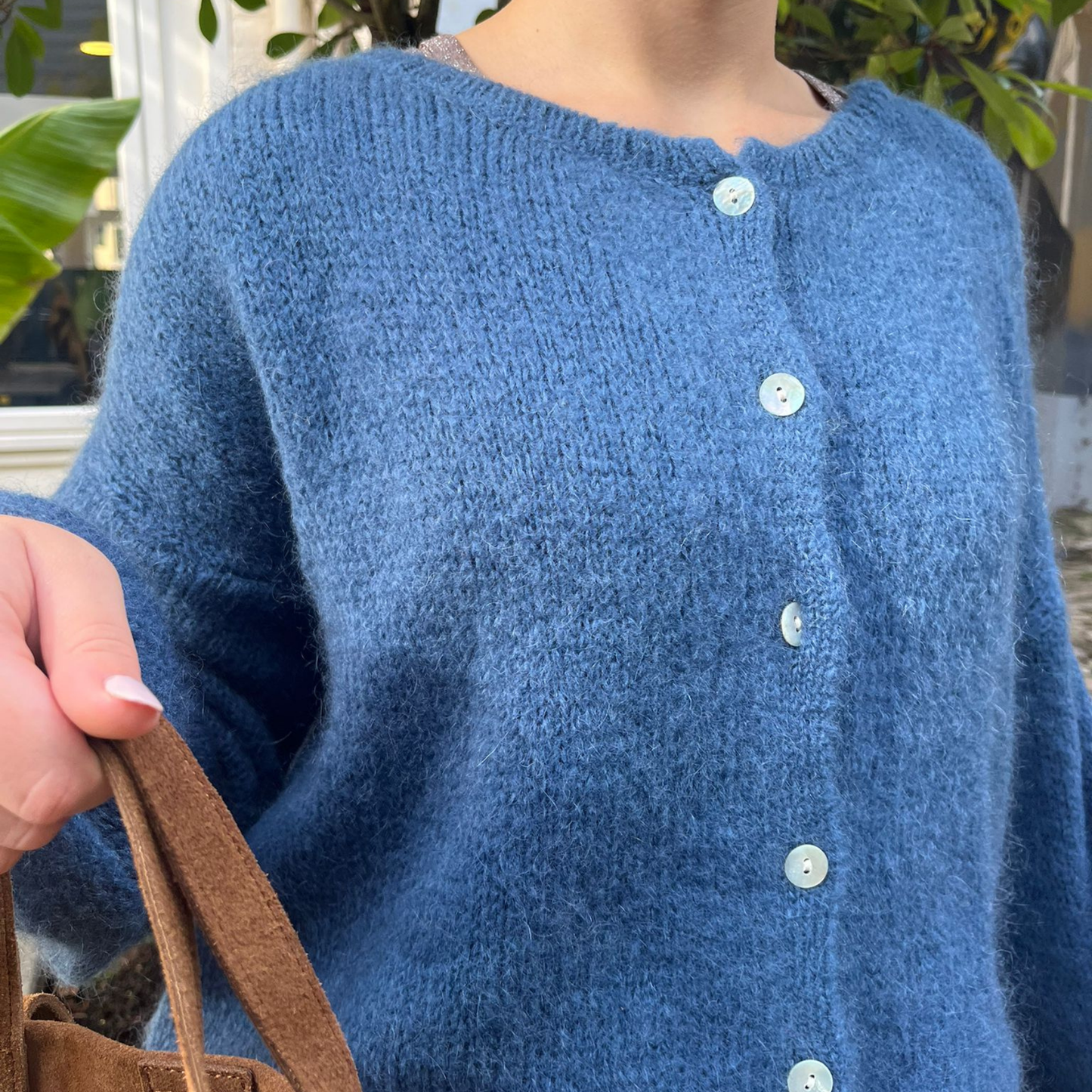 Mohair Blend Button Through Cardigan - Denim Blue