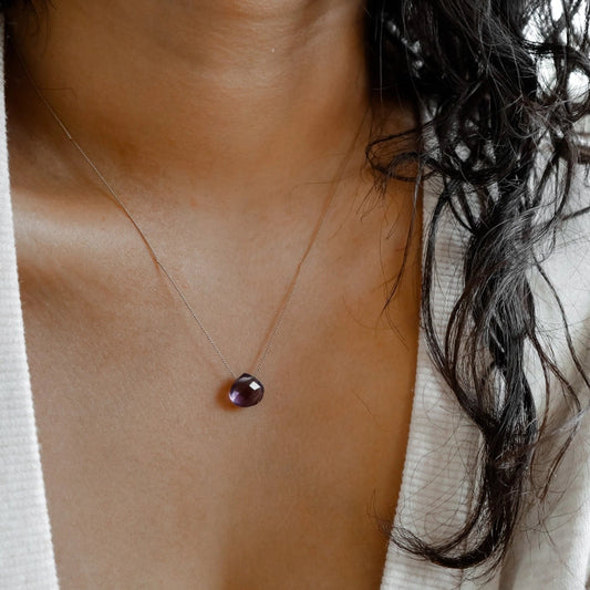 Silk Cord Birthstone Necklace - February Amethyst