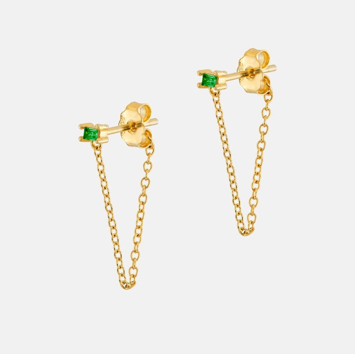 Ilena Gold Chain Earrings - Green