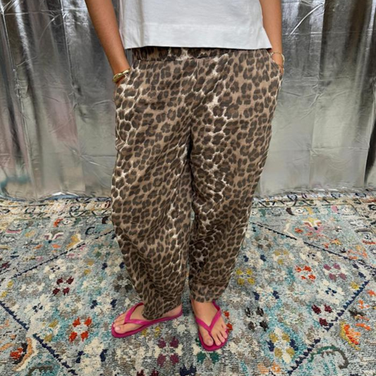 Abbie Barrel Trousers - Leopard
