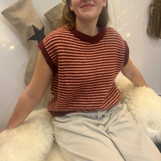 Alma Striped Vest - Burgundy