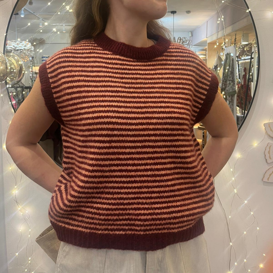 Alma Striped Vest - Burgundy
