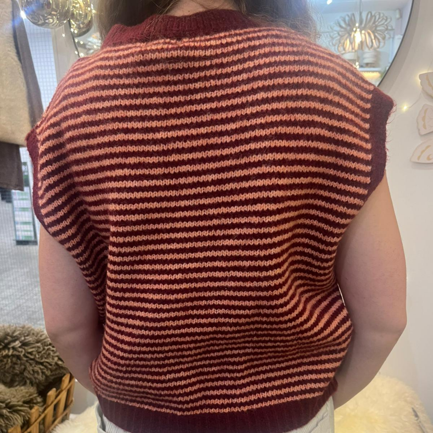 Alma Striped Vest - Burgundy