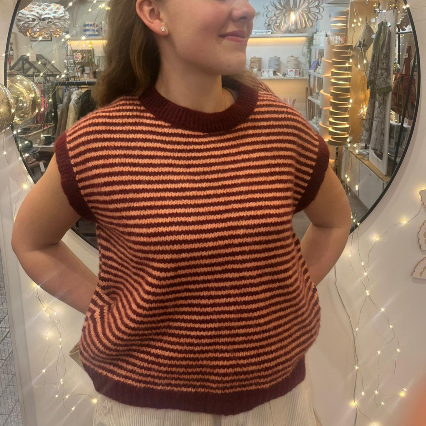 Alma Striped Vest - Burgundy