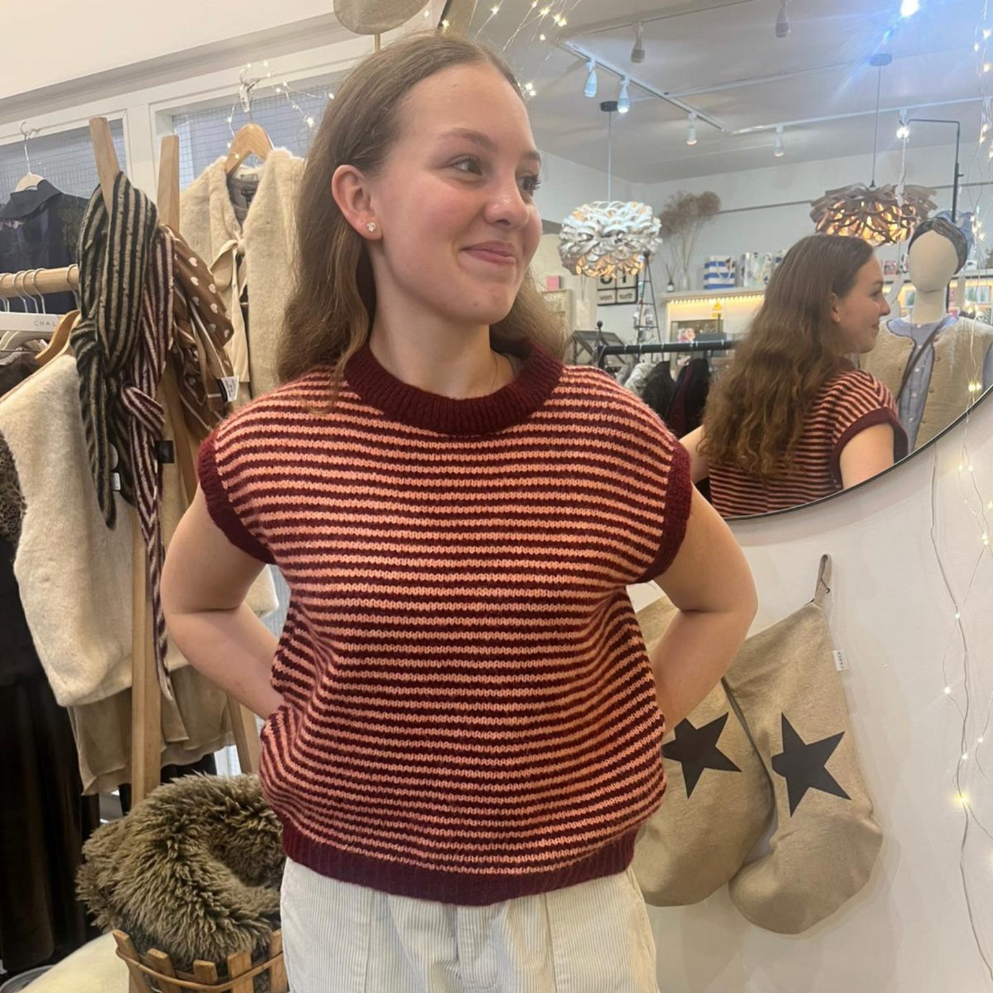 Alma Striped Vest - Burgundy