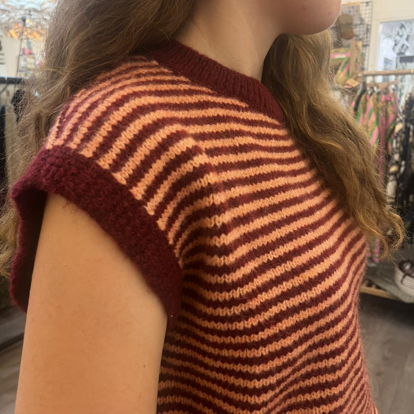 Alma Striped Vest - Burgundy