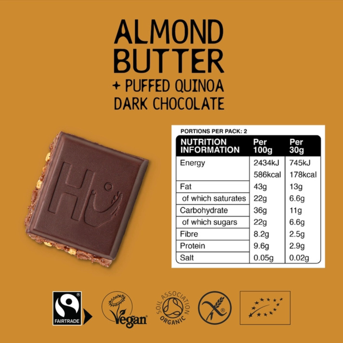 Almond Butter & Crispy Quinoa Dark Chocolate Bar