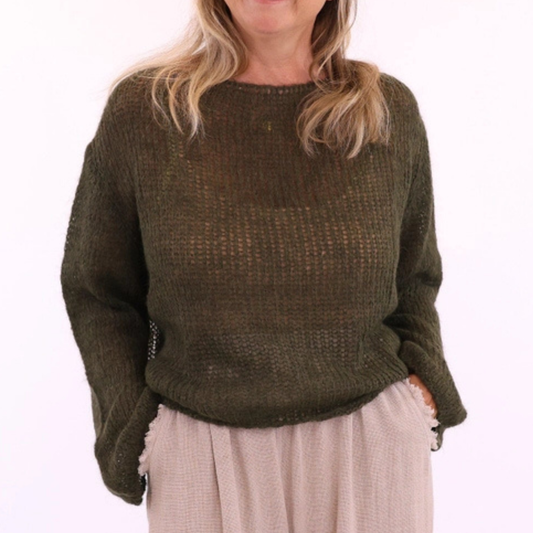 Alpaca Blend Fine Knit Jumper - Forest Green