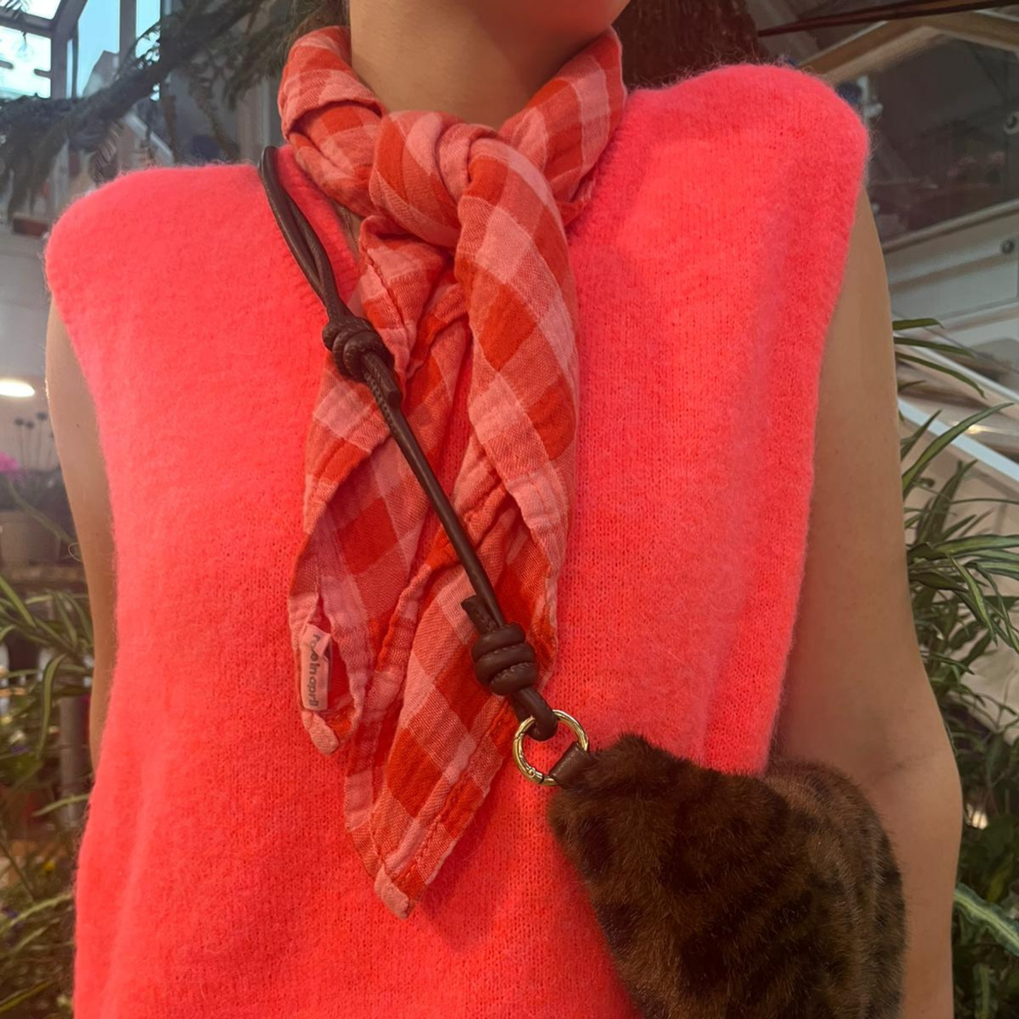 Alpaca Blend Sleeveless Knit Vest - Neon Coral