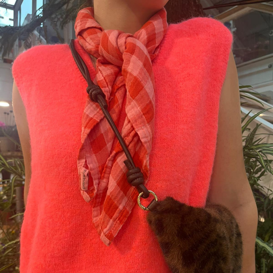 Alpaca Blend Sleeveless Knit Vest - Neon Coral