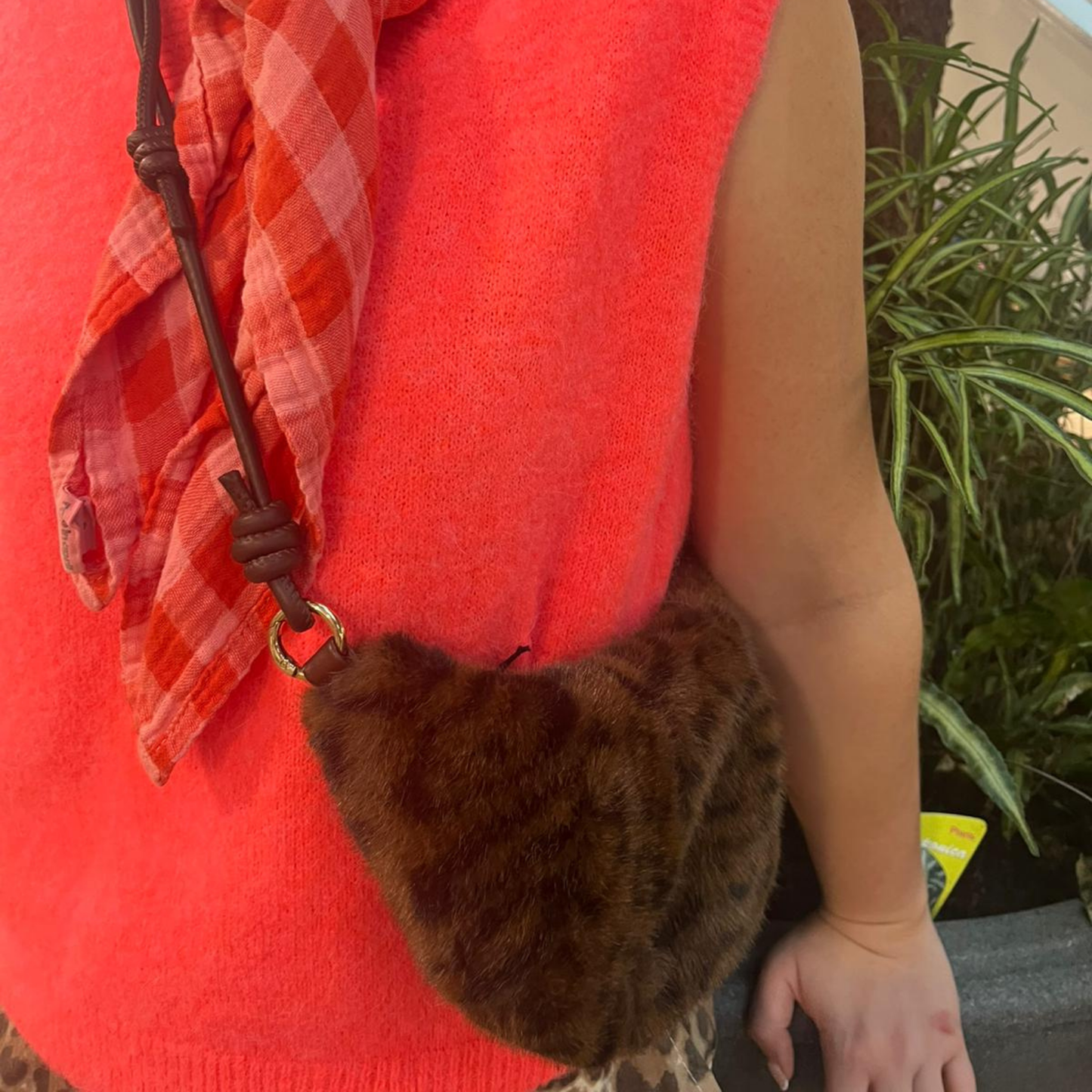 Alpaca Blend Sleeveless Knit Vest - Neon Coral