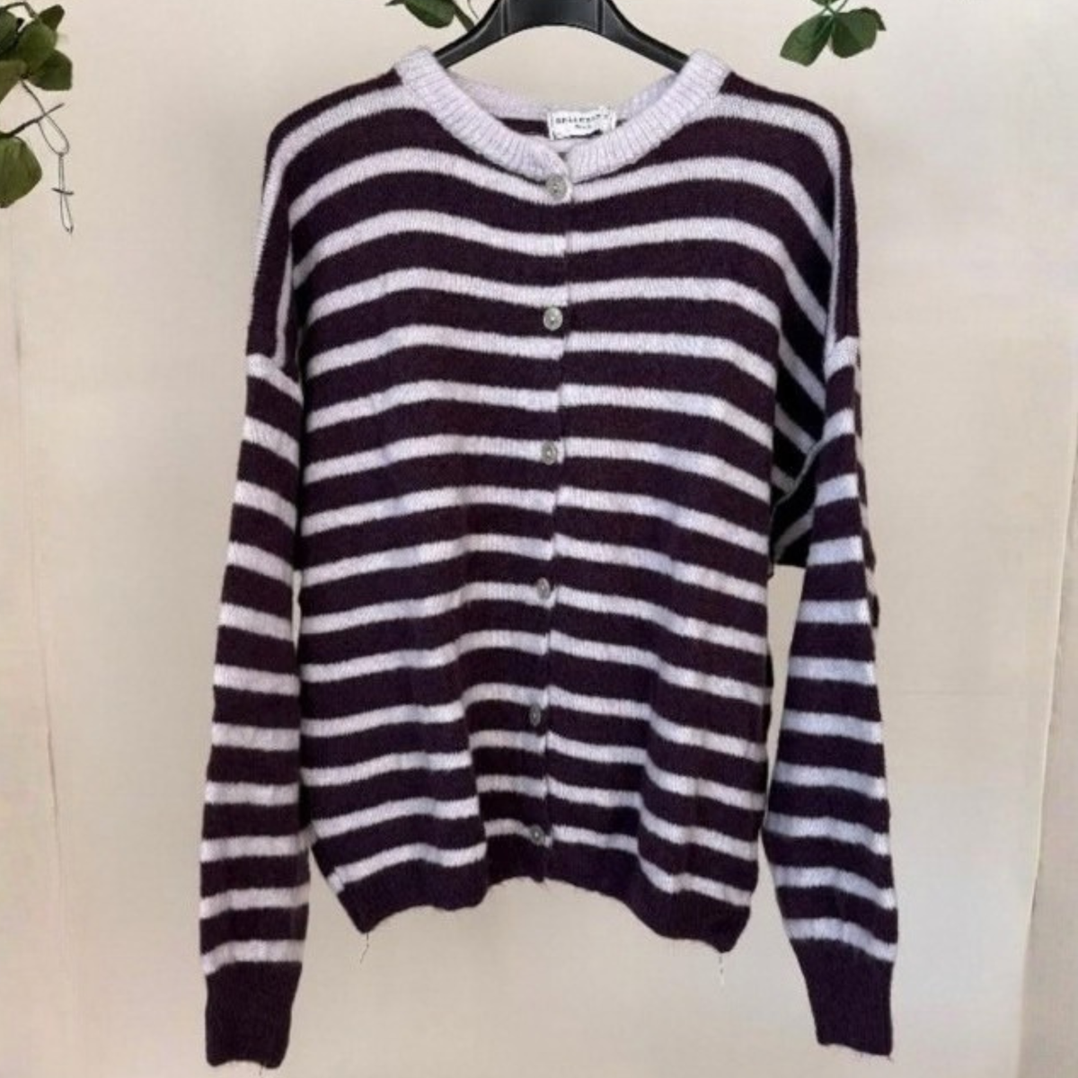 Alpaca Blend Striped Cardigan - Lilac & Burgundy