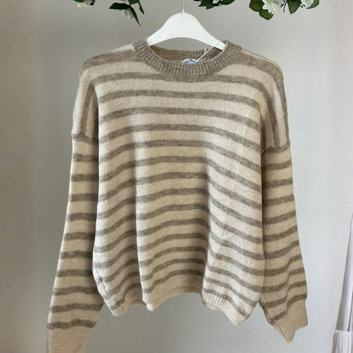 Alpaca Blend Striped Jumper - Beige & Grey