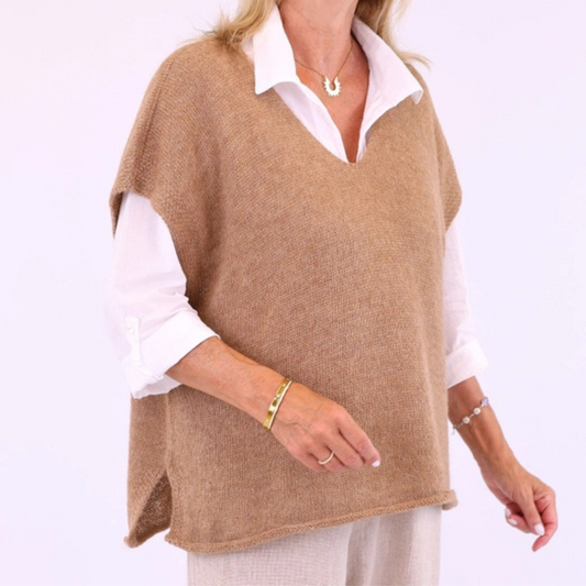 Alpaca Blend V Neck Tunic - Truffle