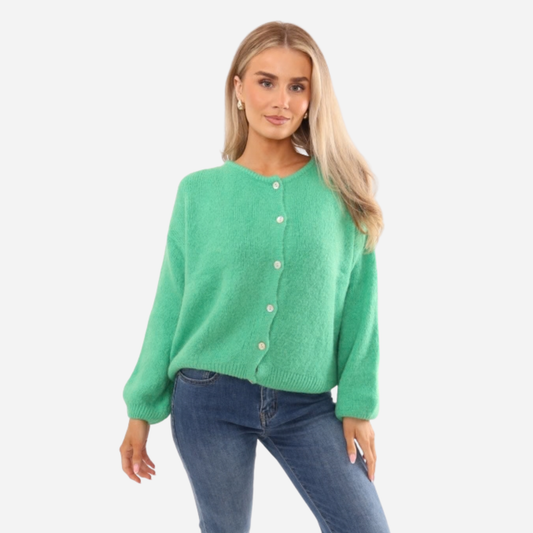 Alpaca Knit Button Cardigan - Emerald Green