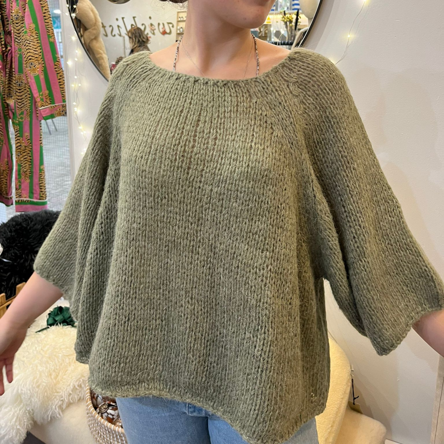 Alpaca Wool Blend Jumper - Moss Green
