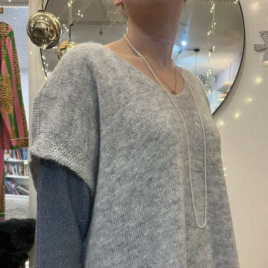 Alpaca Wool Blend V Neck Tunic - Cloud Grey