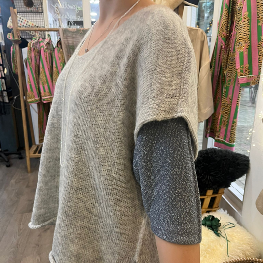 Alpaca Wool Blend V Neck Tunic - Cloud Grey