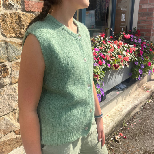 Alpaca Wool Button Vest - Almond Green