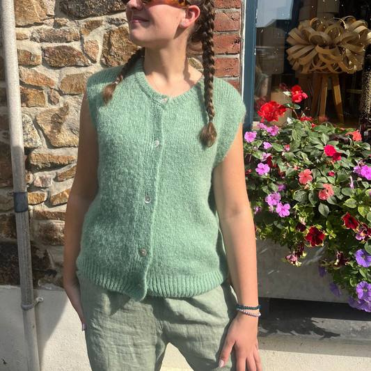 Alpaca Wool Button Vest - Almond Green