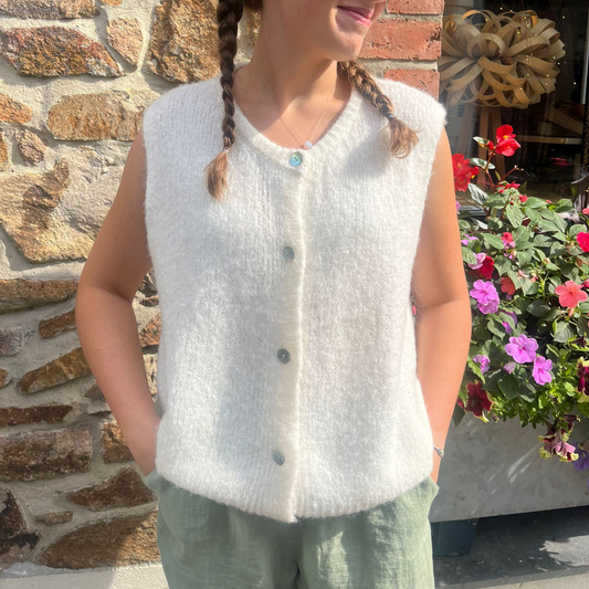 Alpaca Wool Button Vest - Ecru