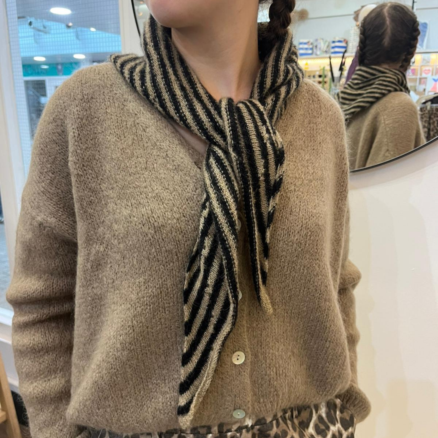 Alpaca Wool Picot Scarf - Brown Stripe