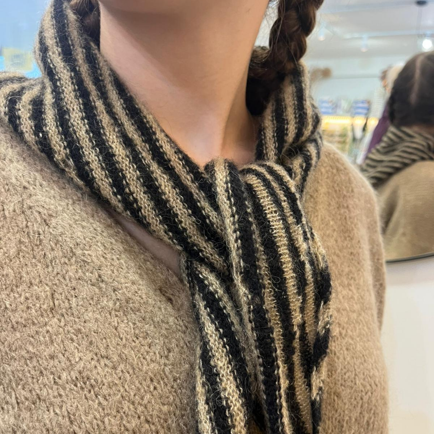 Alpaca Wool Picot Scarf - Brown Stripe