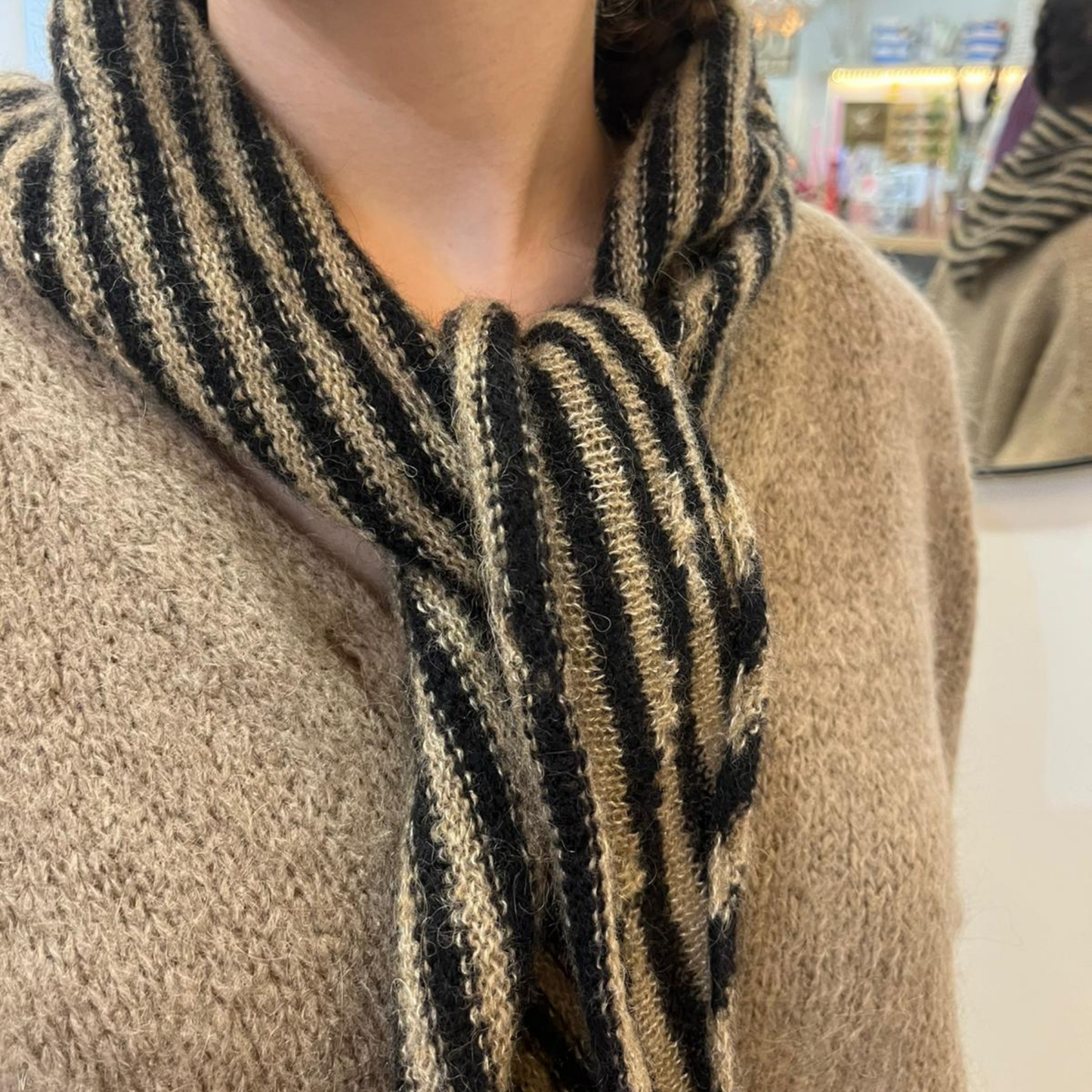 Alpaca Wool Picot Scarf - Brown Stripe