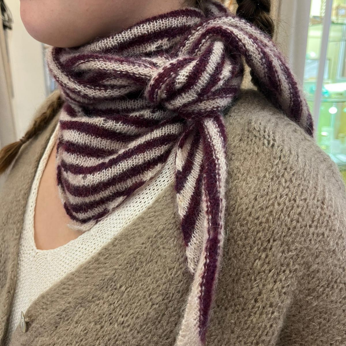 Alpaca Wool Picot Scarf - Plum Stripe