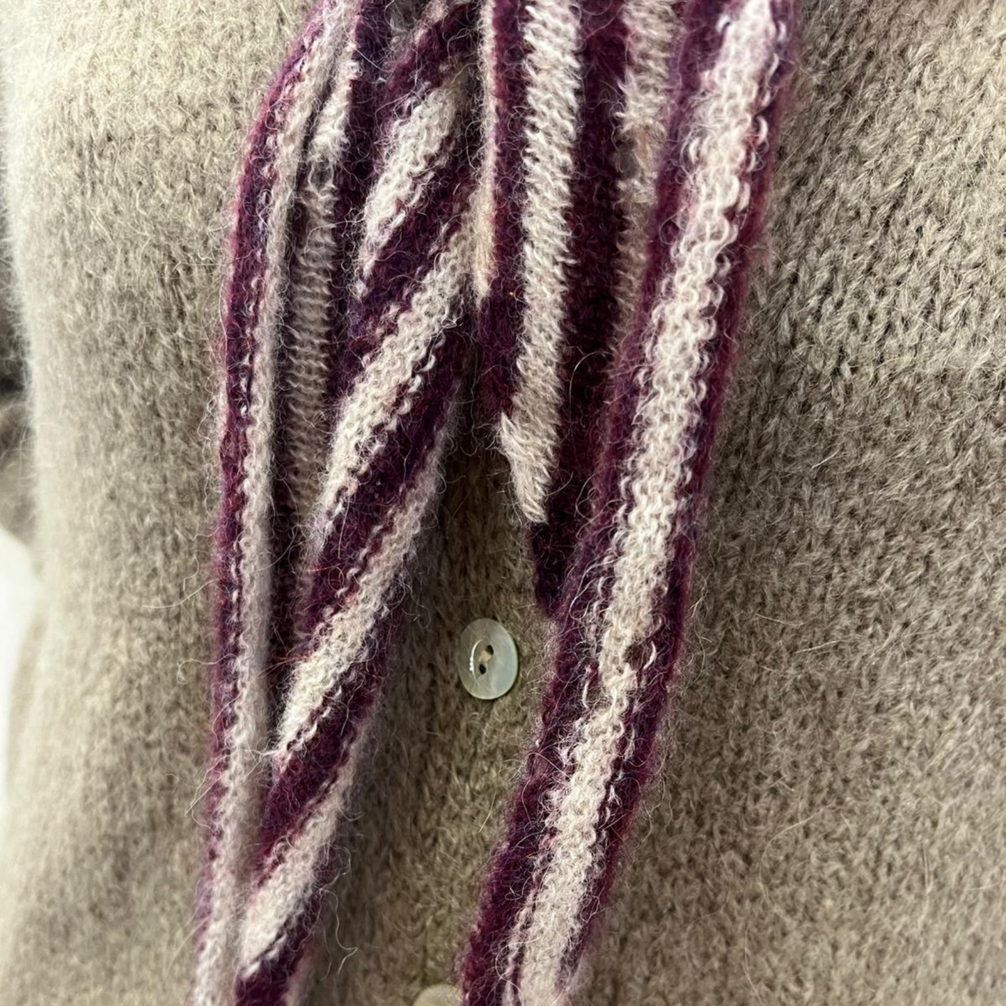 Alpaca Wool Picot Scarf - Plum Stripe