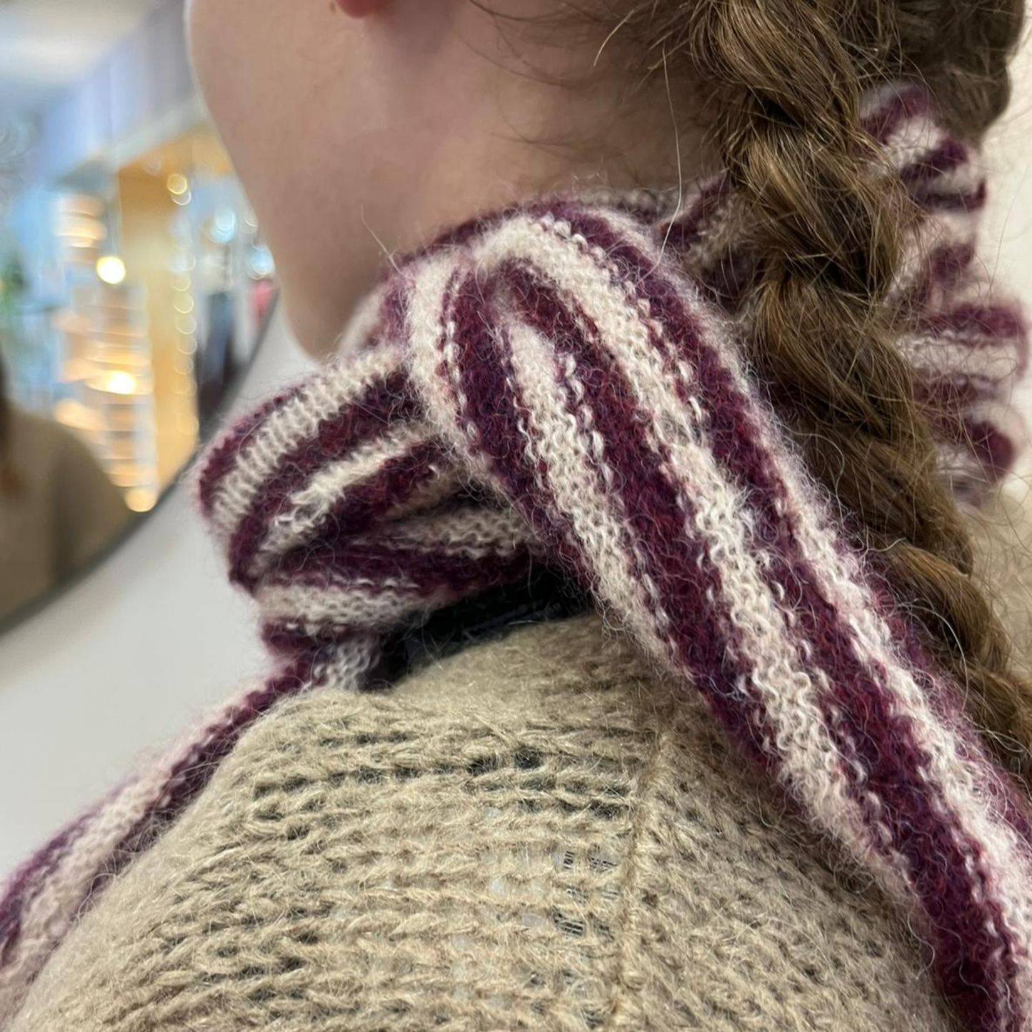 Alpaca Wool Picot Scarf - Plum Stripe