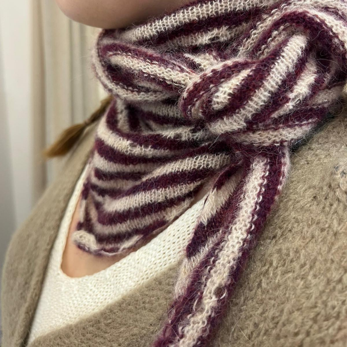 Alpaca Wool Picot Scarf - Plum Stripe
