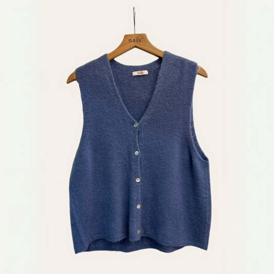 NAÏS Fine Alpaca Wool V Neck Button Vest - Denim Blue