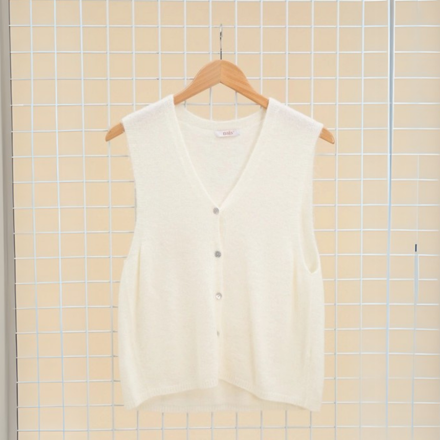 NAÏS Fine Alpaca Wool V Neck Button Vest - Ecru