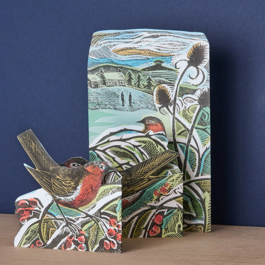 Greetings Card - Robins and Teasels