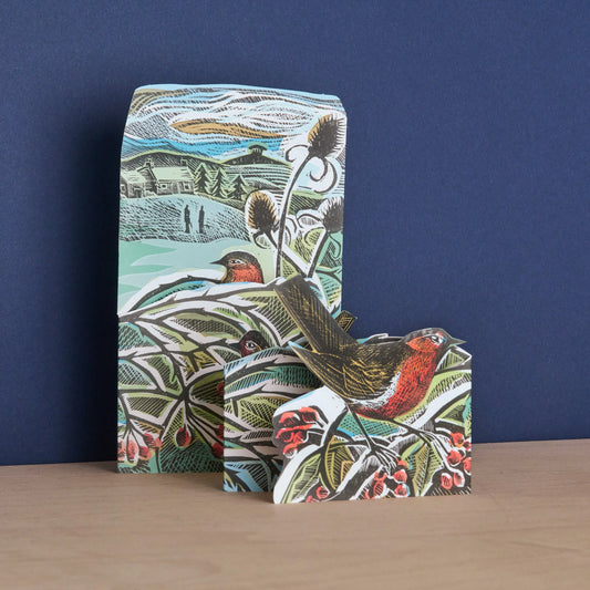 Greetings Card - Robins and Teasels