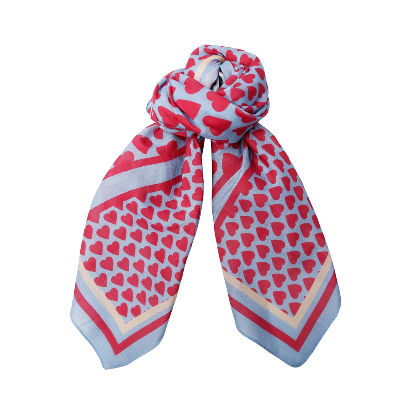 Silk and Cotton Hearts Scarf - Light Blue