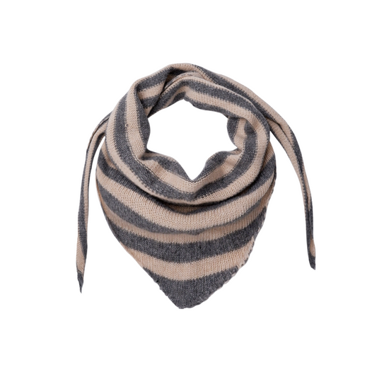 Merino Blend Triangle Scarf - Grey and Latte Stripes