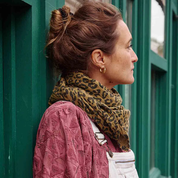 Square Scarf - Olive Green Leopard