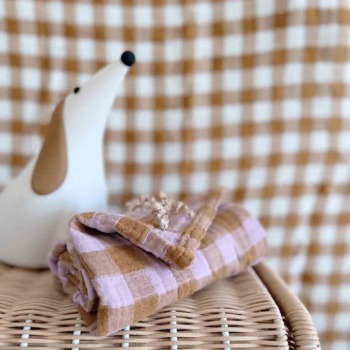 Square Scarf - Lilac & Caramel Gingham Check