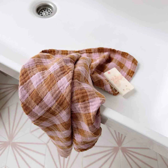 Square Scarf - Lilac & Caramel Gingham Check