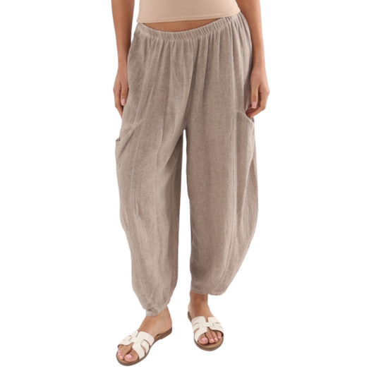 Linen Blend Patch Pocket Trousers - Taupe