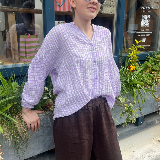 Balloon Sleeve Blouse - Lilac Gingham