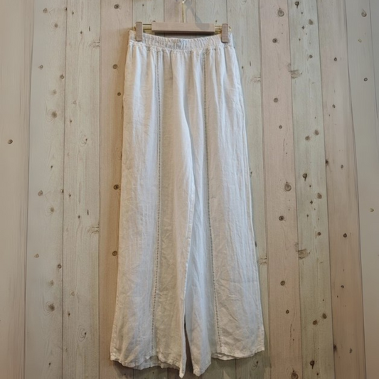 Linen Trousers with Lace Detail - White