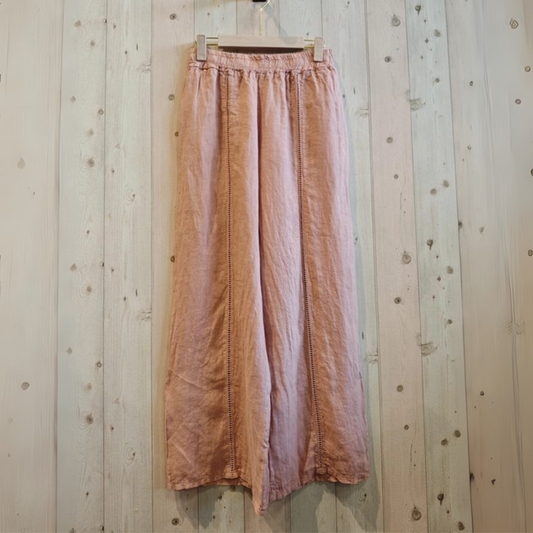 Linen Trousers with Lace Detail - Rose Pink