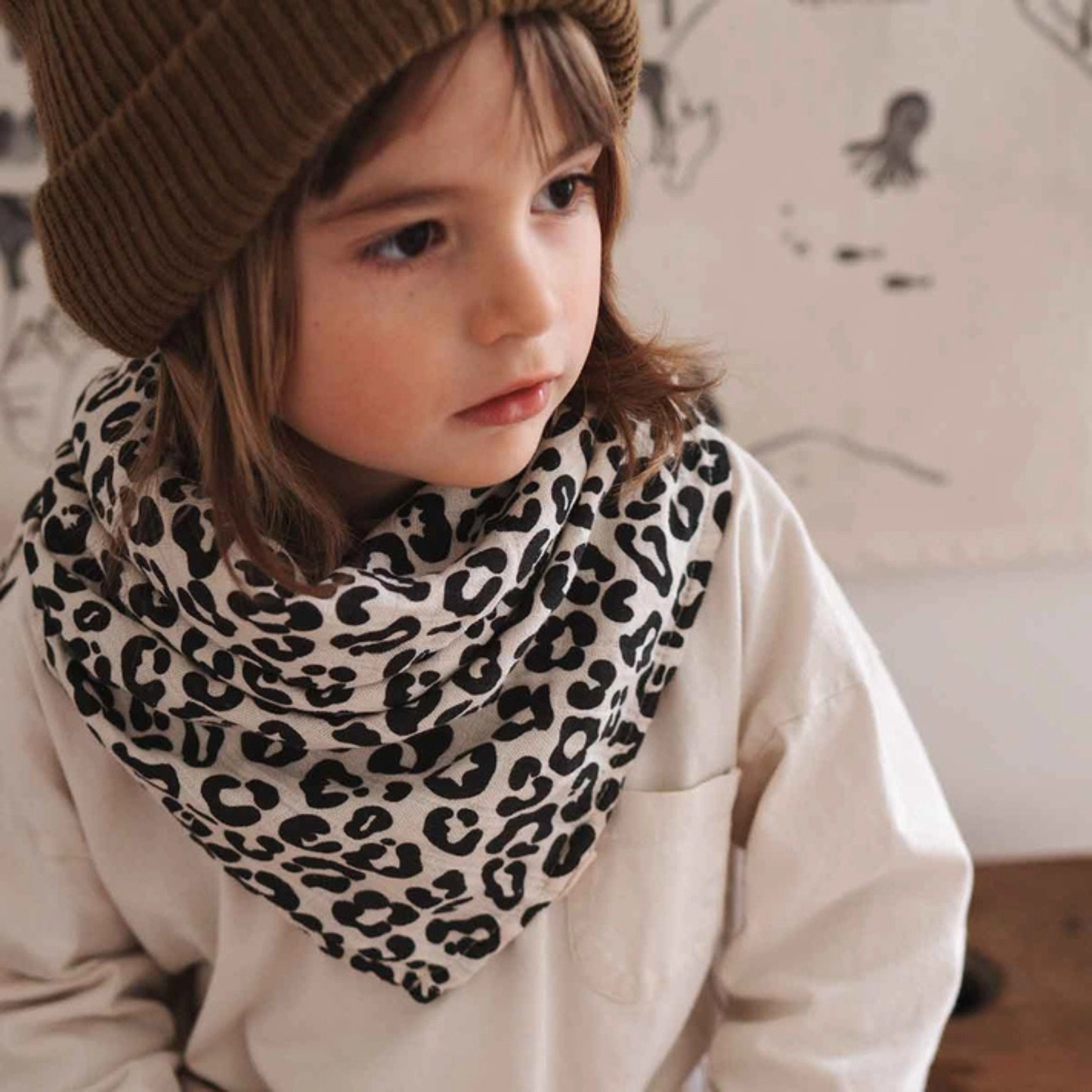 Square Scarf - Greige Leopard