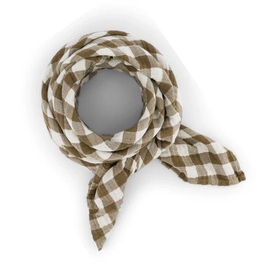 Square Scarf -  Nutria Khaki Gingham Check